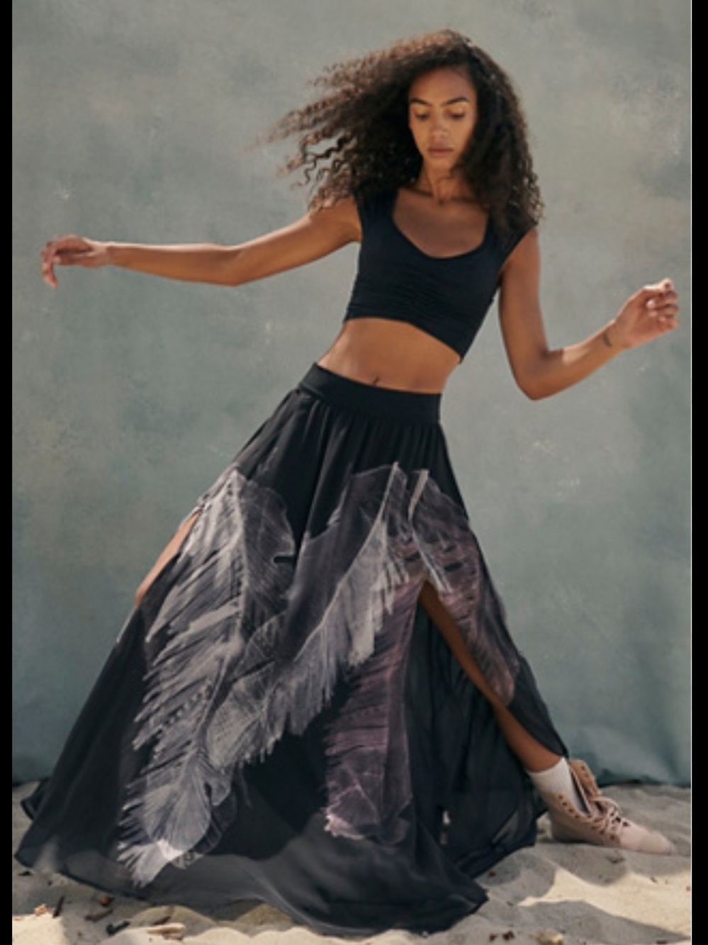 FP Movement x The Class Back to Center Feather Print Maxi Skirt XS $168 New